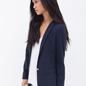 Forever 21 Navy Blue Collarless Boyfriens Blazer
